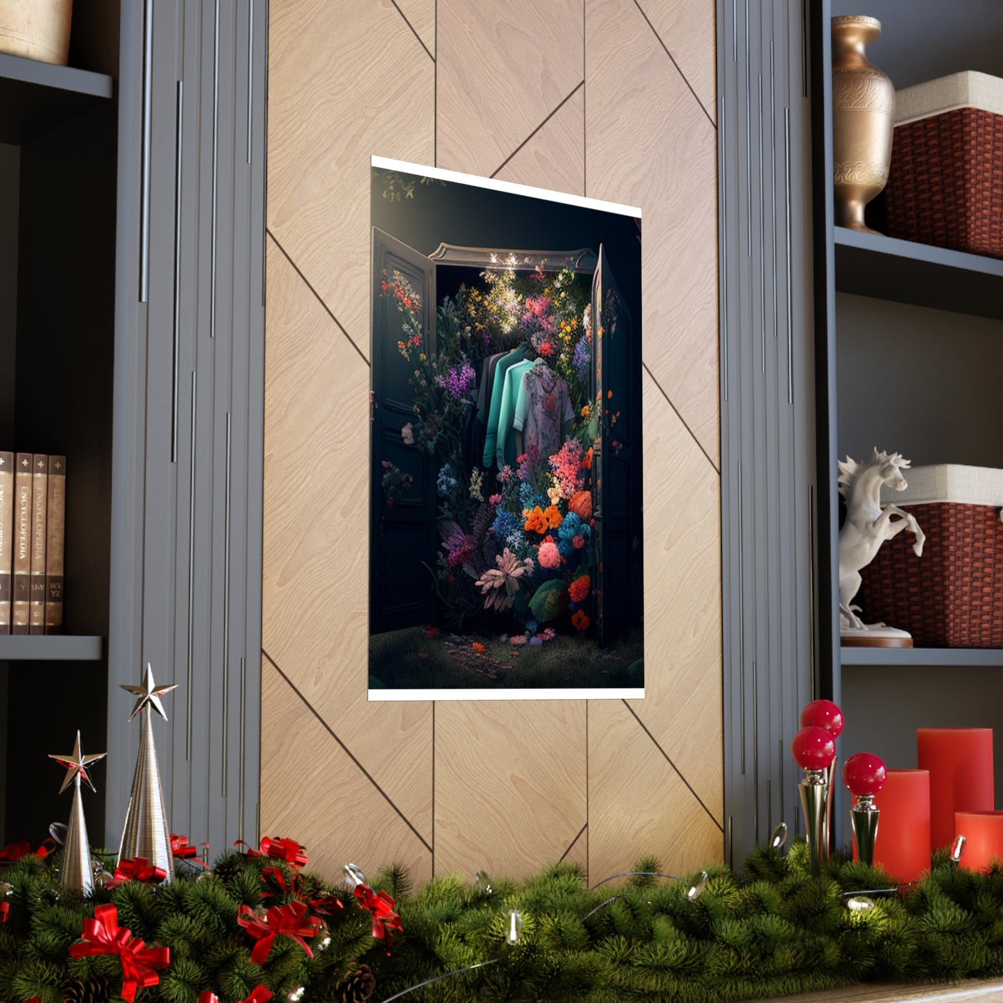 Premium Matte Vertical Posters A Wardrobe Surrounded by Flowers 1