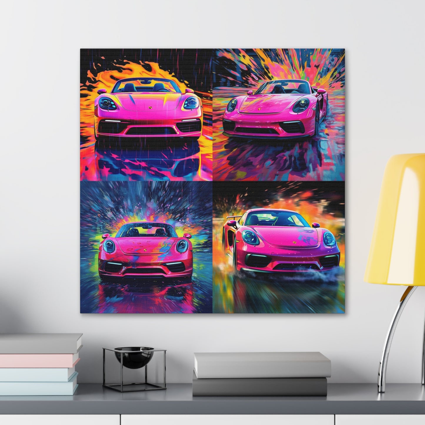 Canvas Gallery Wraps Pink Porsche water fusion 4 pack