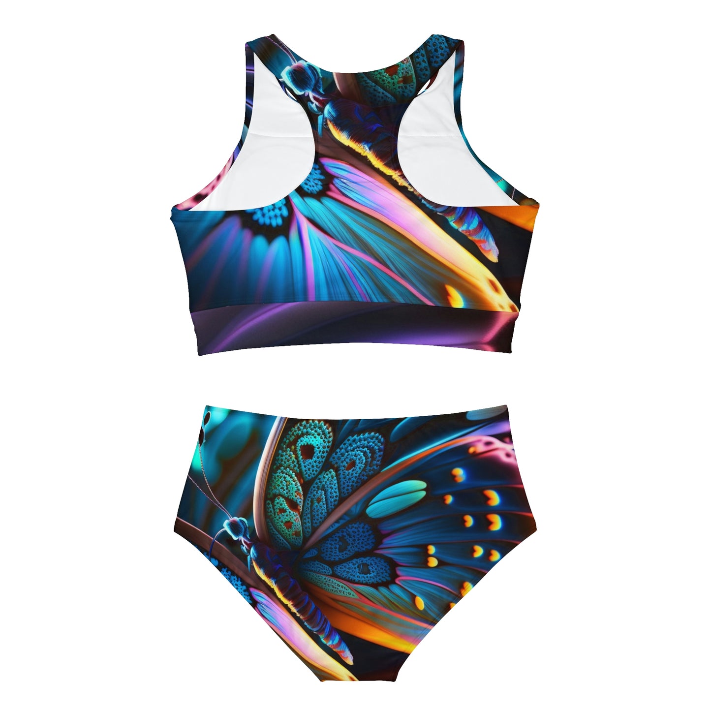 Sporty Bikini Set (AOP) Neon Butterfly Macro 1