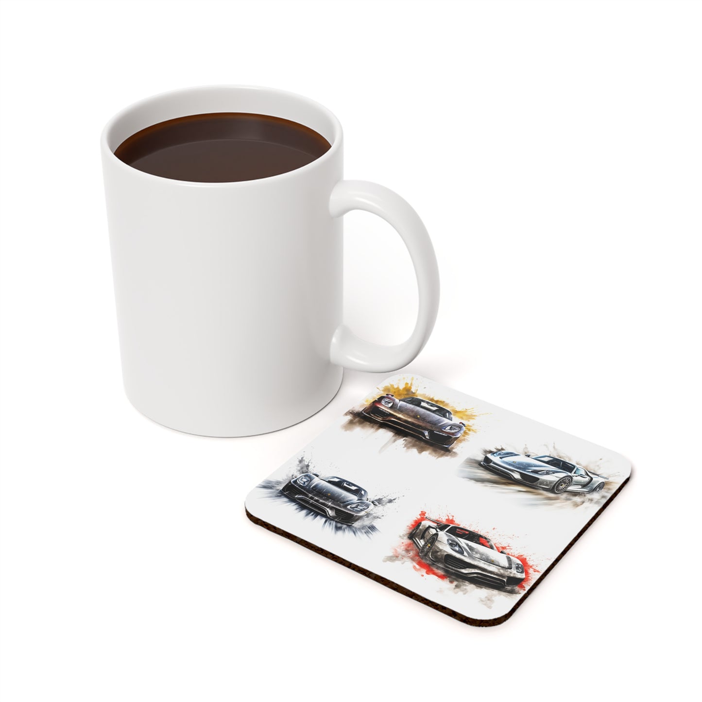 Cork Back Coaster 918 Spyder white background driving fast with water splashing 5