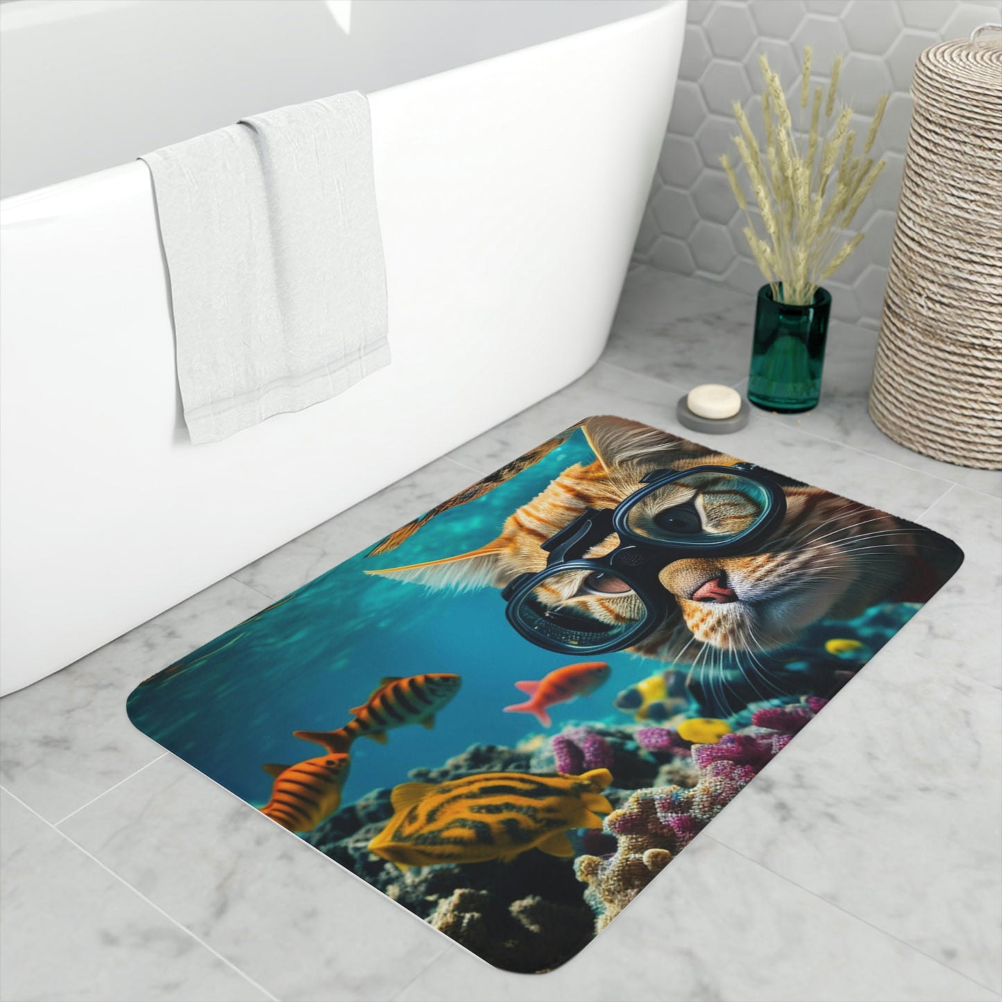 Memory Foam Bath Mat scuba cat 3