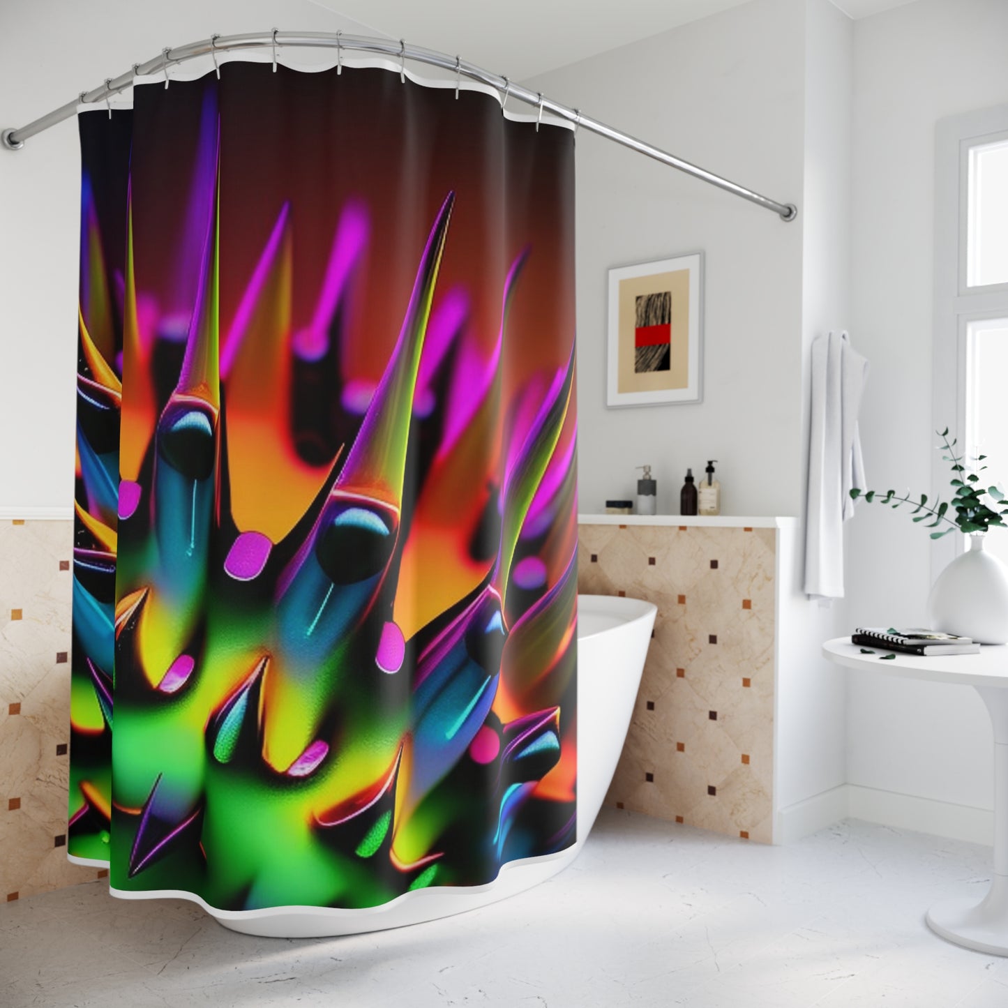 Polyester Shower Curtain Macro Neon Spike 1