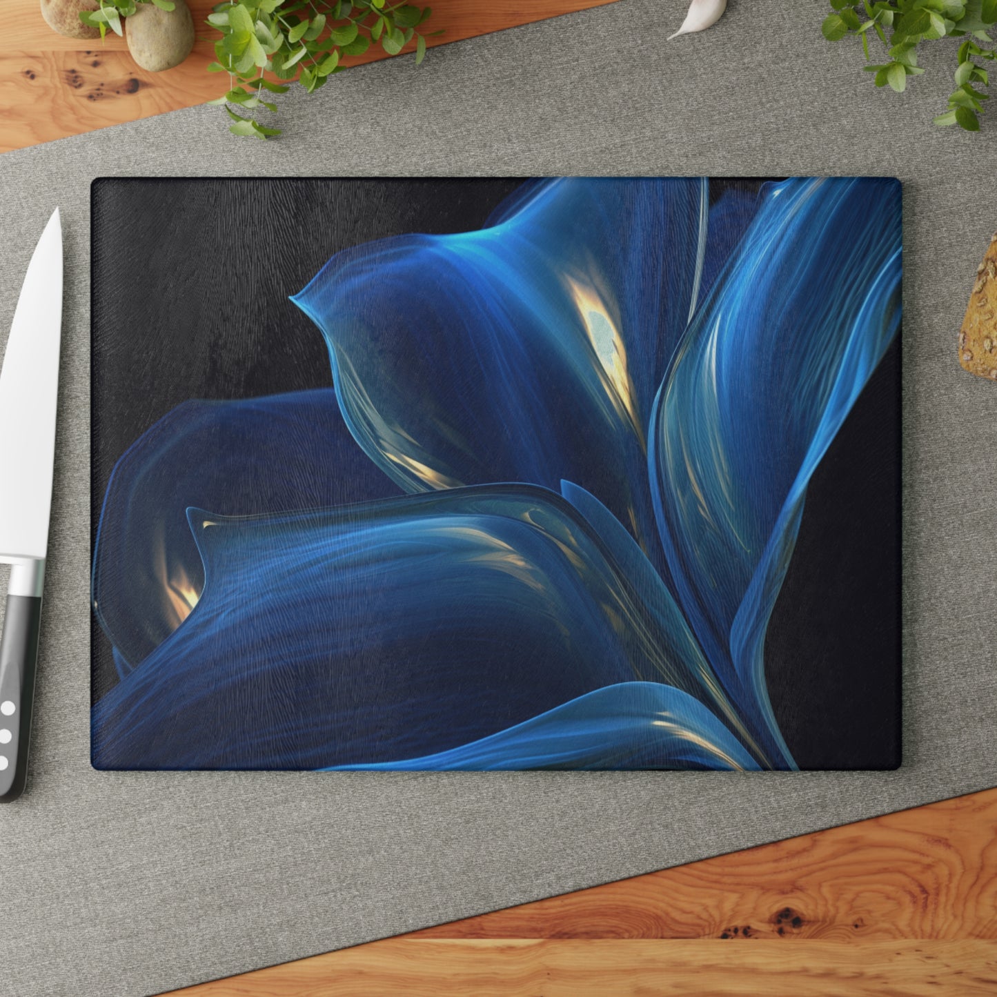 Glass Cutting Board Abstract Blue Tulip 1