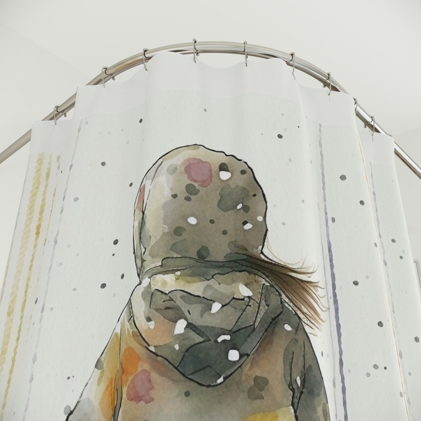 Polyester Shower Curtain girl rain watercolor 5