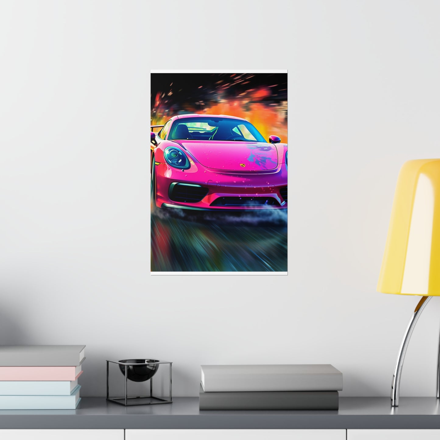 Premium Matte Vertical Posters Pink Porsche water fusion 4