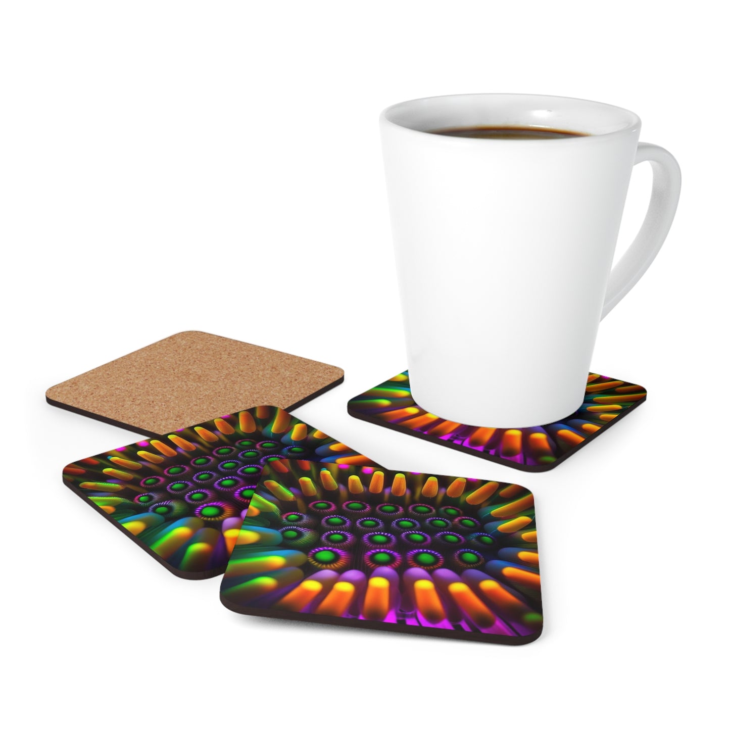 Corkwood Coaster Set Macro Cactus neon square 4