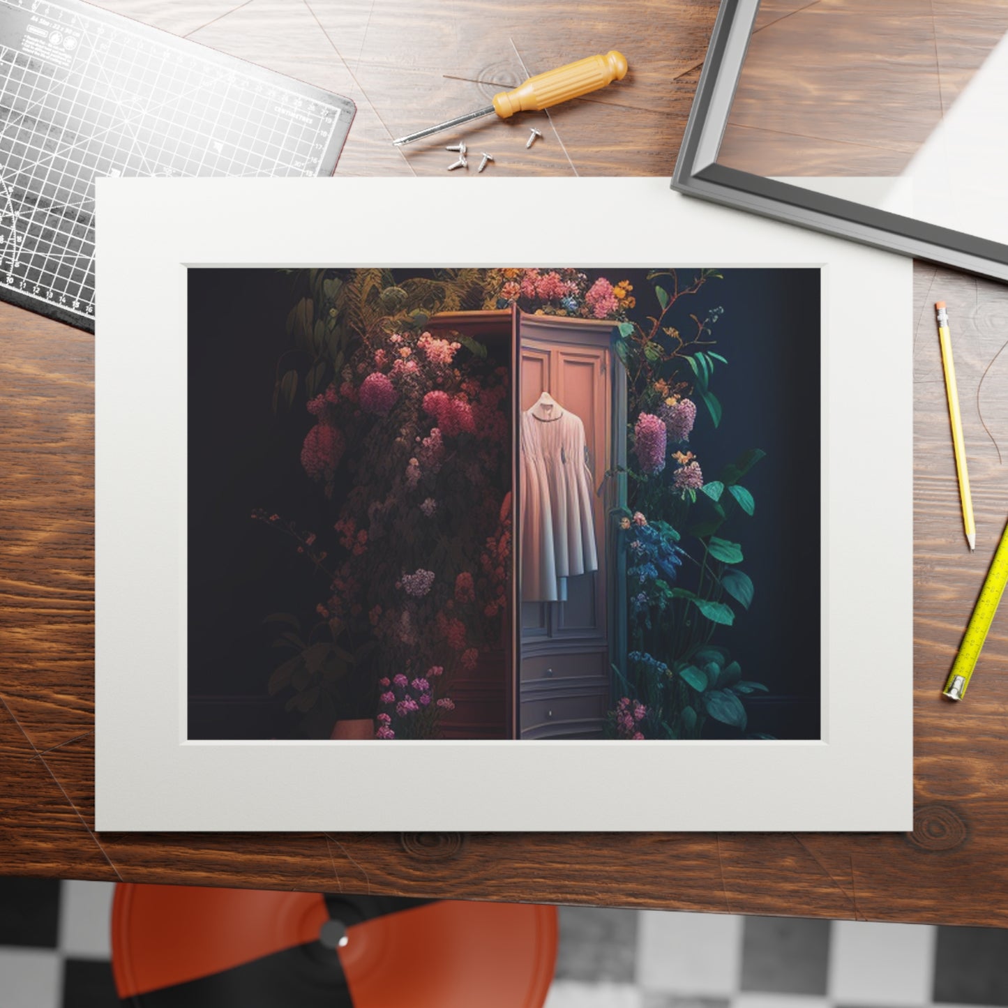 Fine Art Prints (Passepartout Paper Frame) A Wardrobe Surrounded by Flowers 3