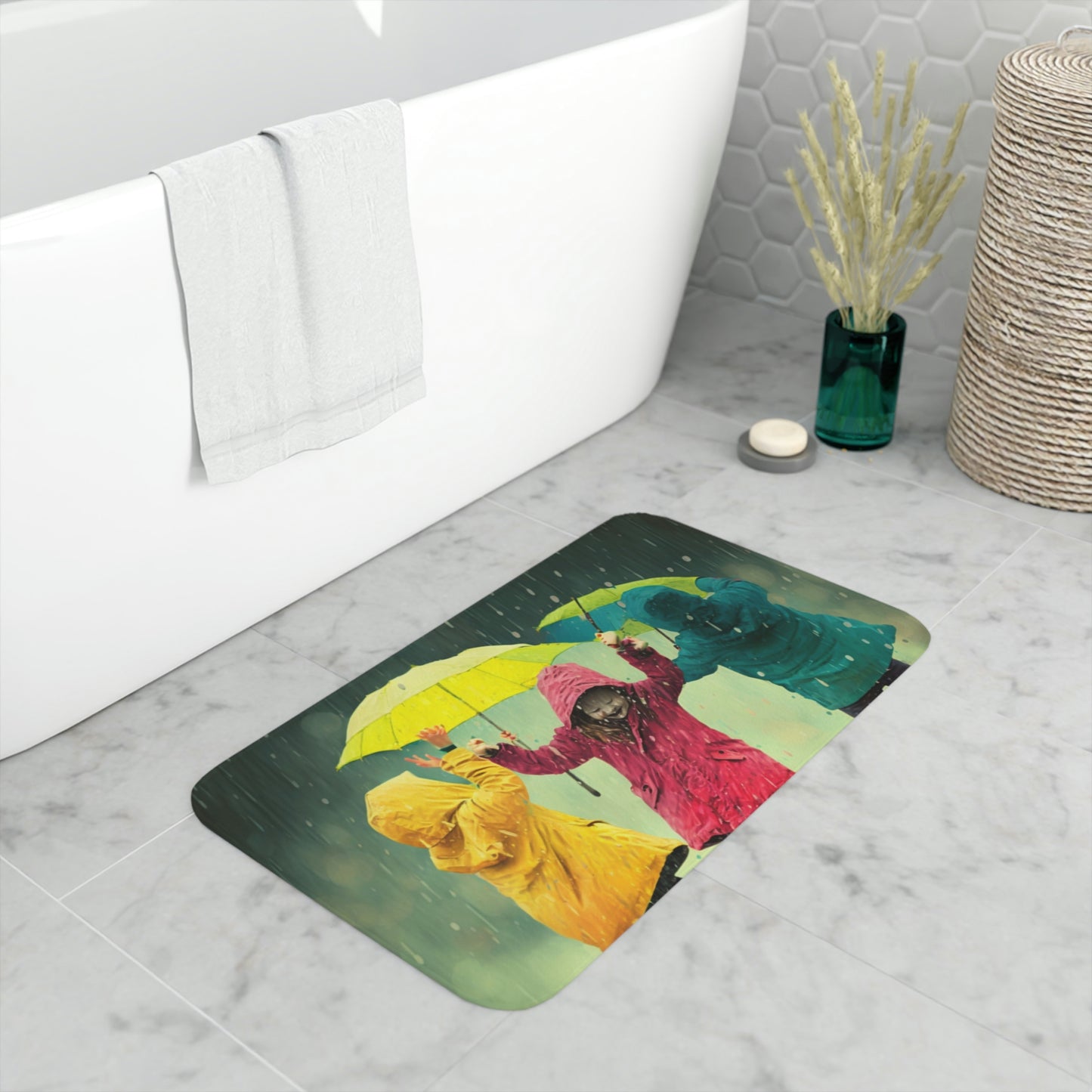 Memory Foam Bath Mat kids dancing rain 2