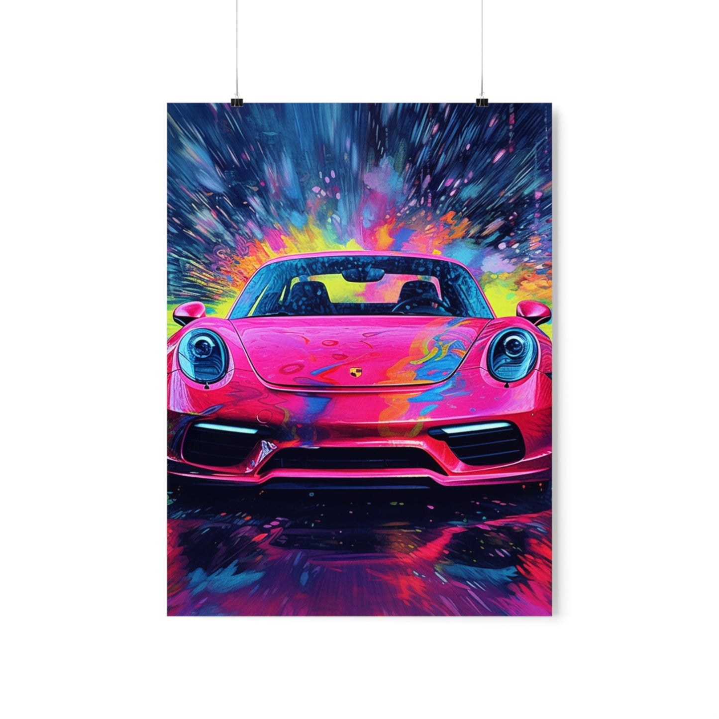 Premium Matte Vertical Posters Pink Porsche water fusion 3