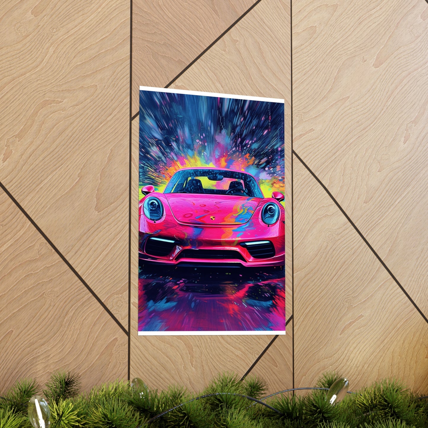 Premium Matte Vertical Posters Pink Porsche water fusion 3