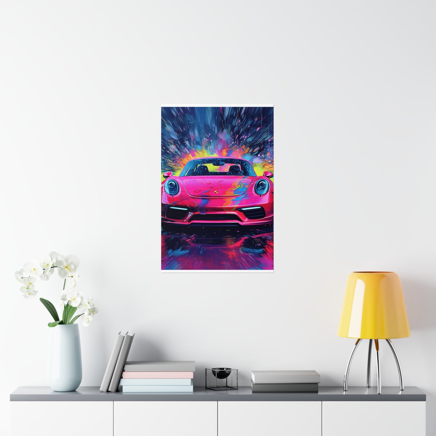 Premium Matte Vertical Posters Pink Porsche water fusion 3