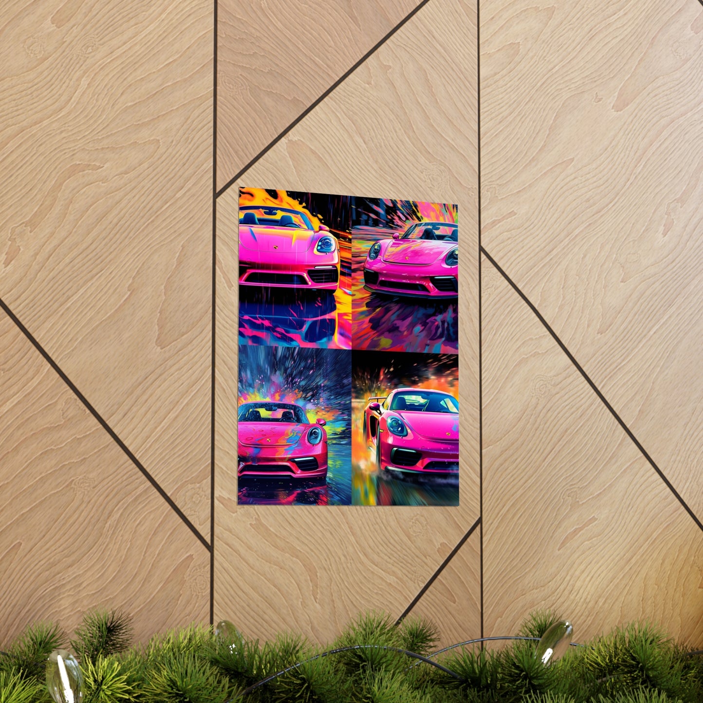 Premium Matte Vertical Posters Pink Porsche water fusion 5