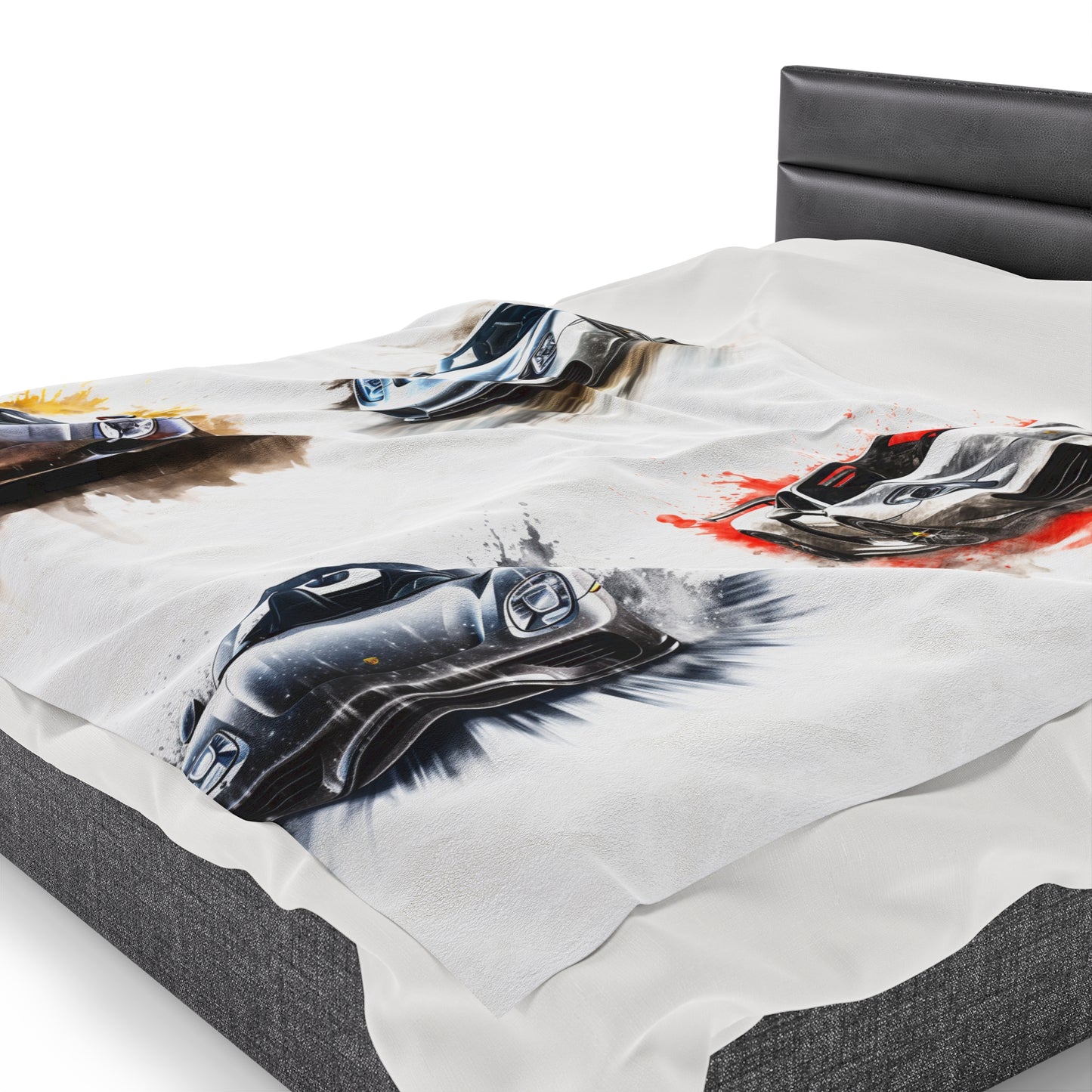 Velveteen Plush Blanket 918 Spyder white background driving fast with water splashing 5