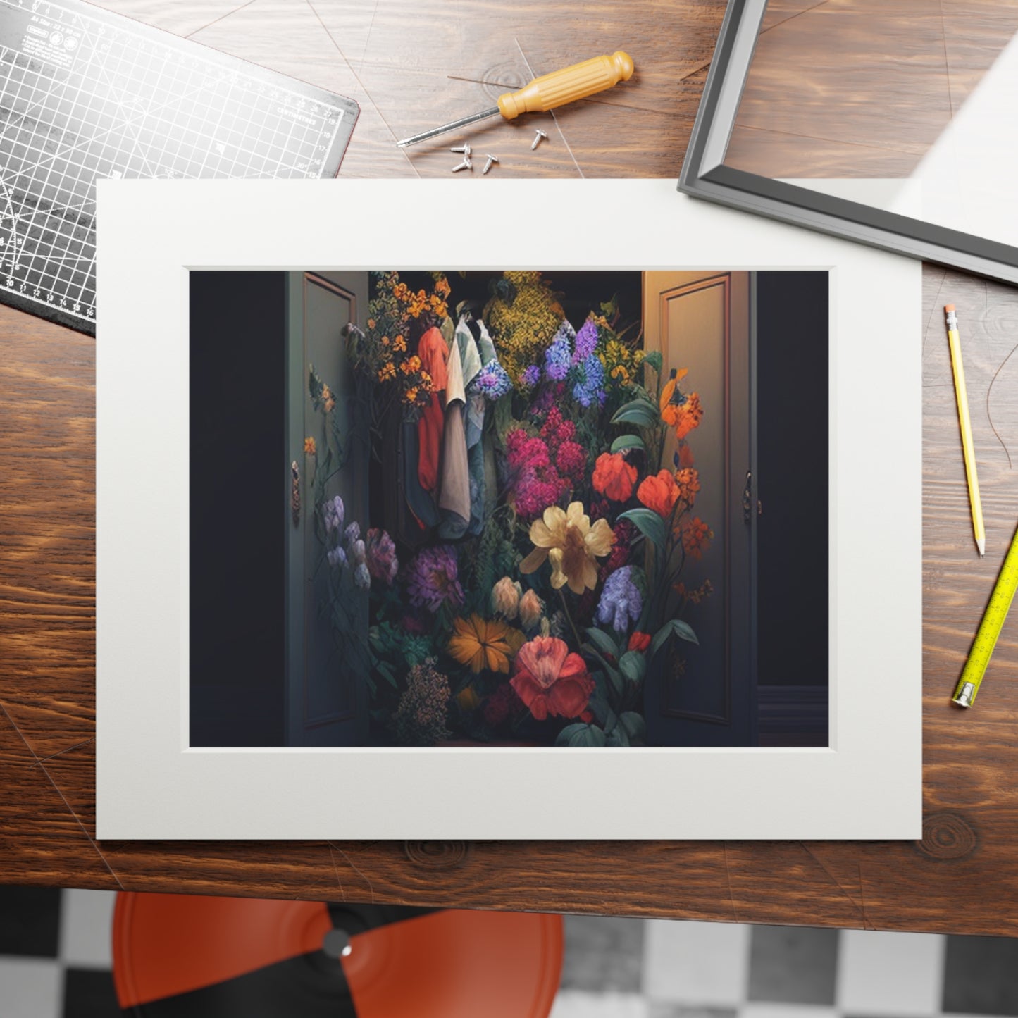 Fine Art Prints (Passepartout Paper Frame) A Wardrobe Surrounded by Flowers 4