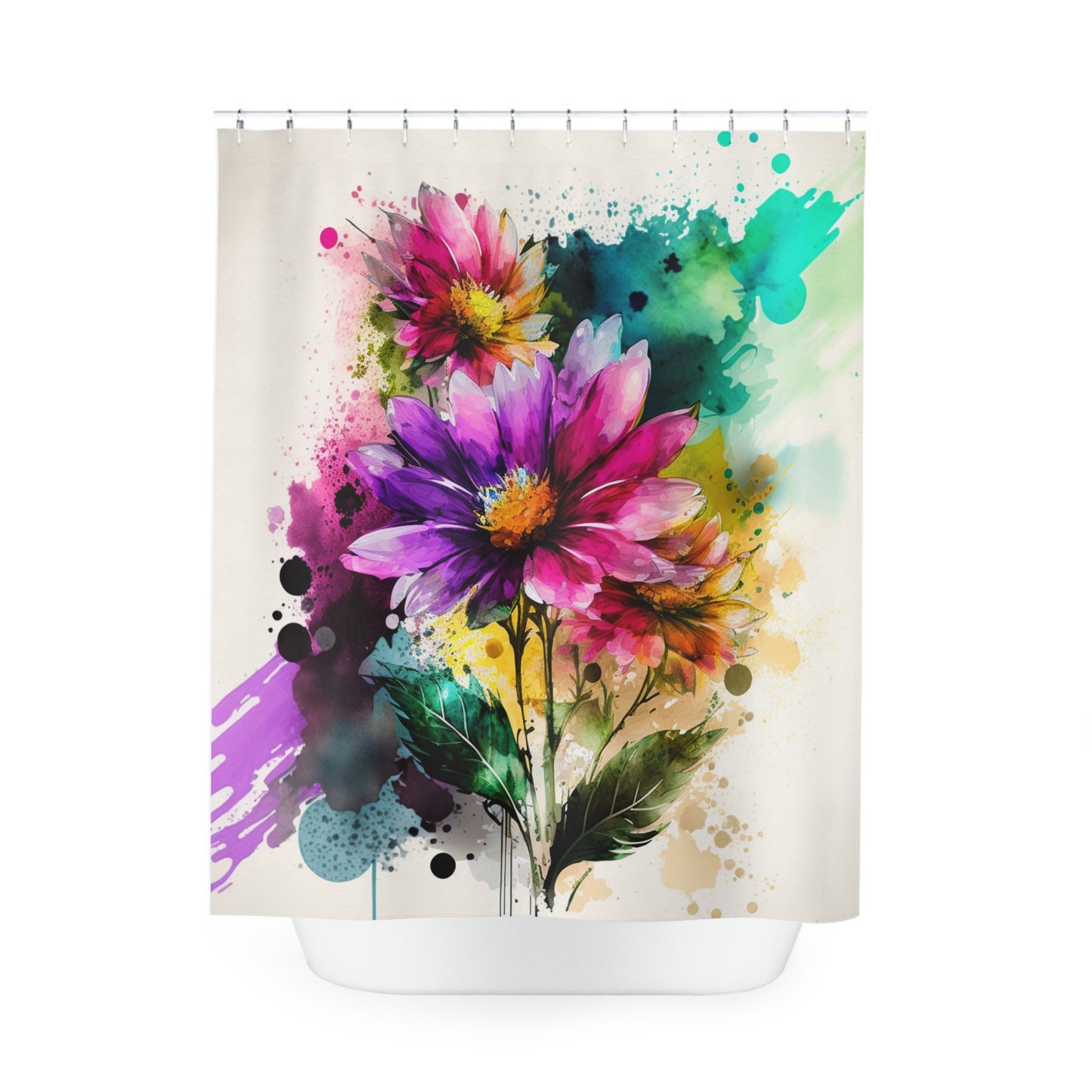 Polyester Shower Curtain bright spring flowers 1