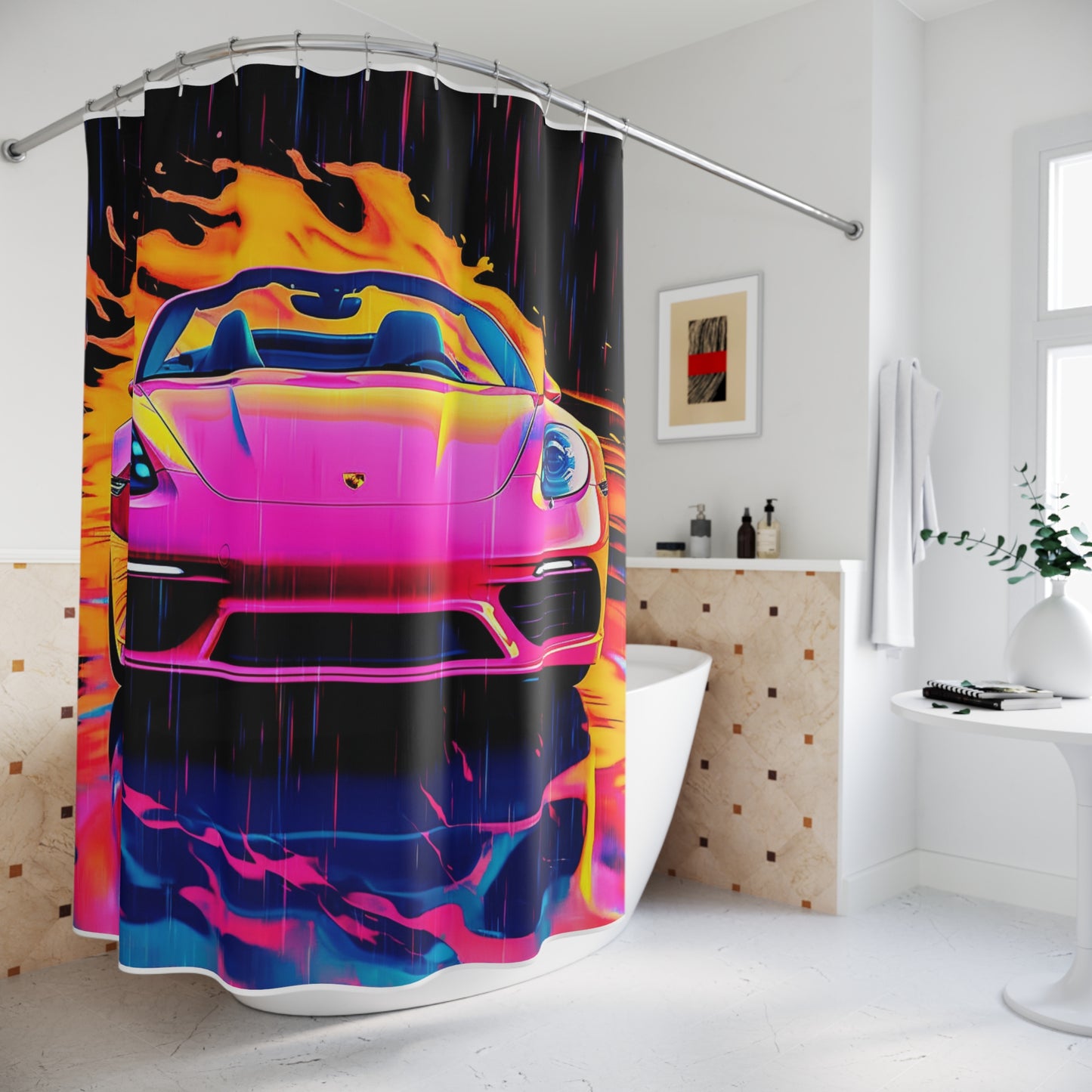 Polyester Shower Curtain Pink Porsche water fusion 1