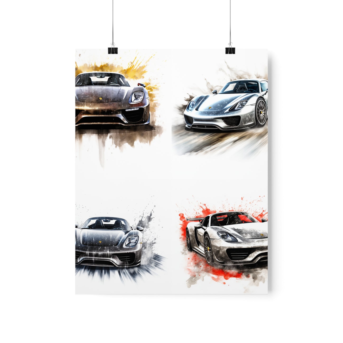 Premium Matte Vertical Posters 918 Spyder white background driving fast with water splashing 5