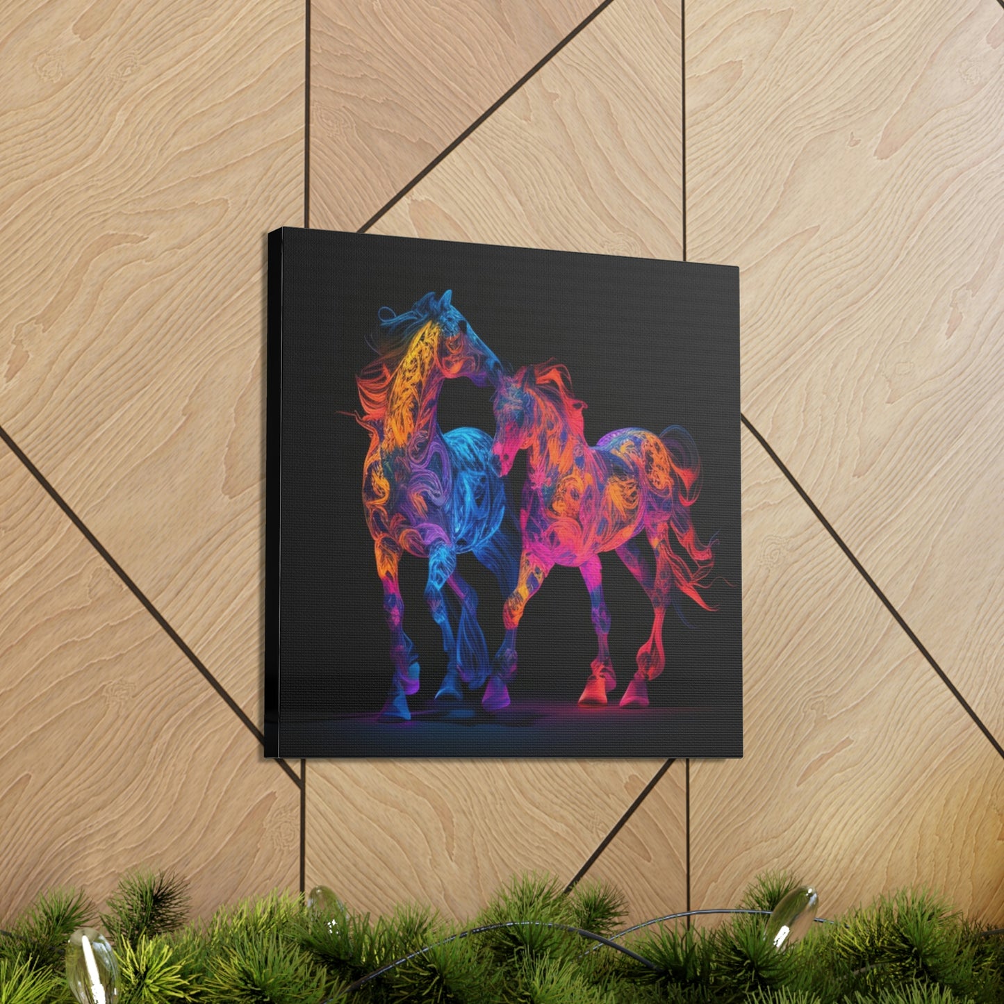 Canvas Gallery Wraps Two Neon Horses 1