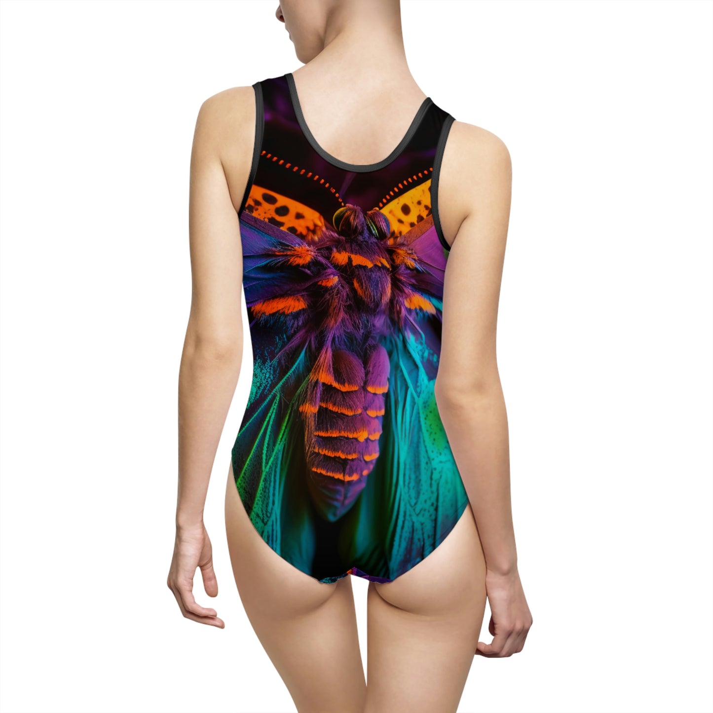 Women's Classic One-Piece Swimsuit (AOP) Florescent Butterfly Fluttering 3
