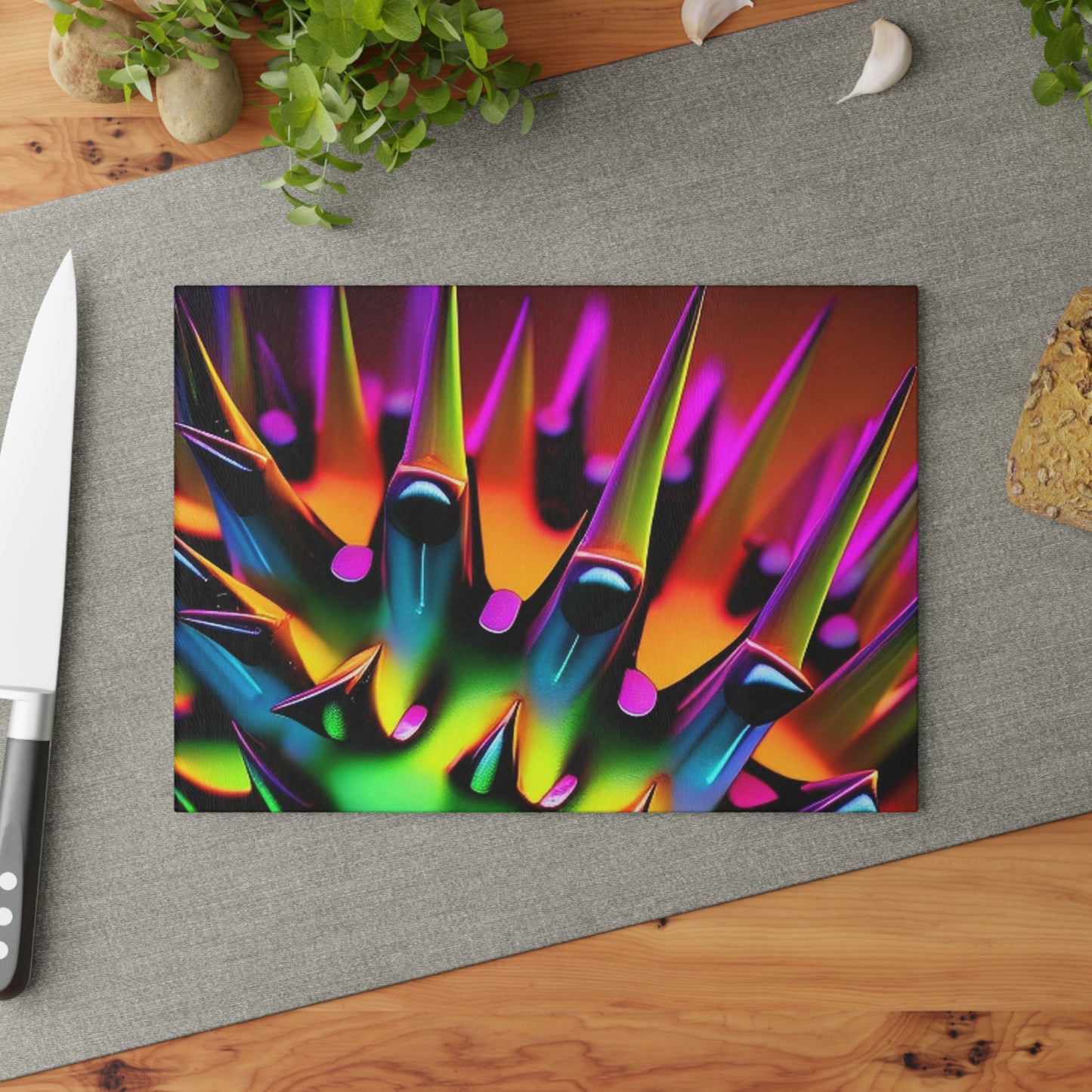 Glass Cutting Board Macro Neon Spike 1