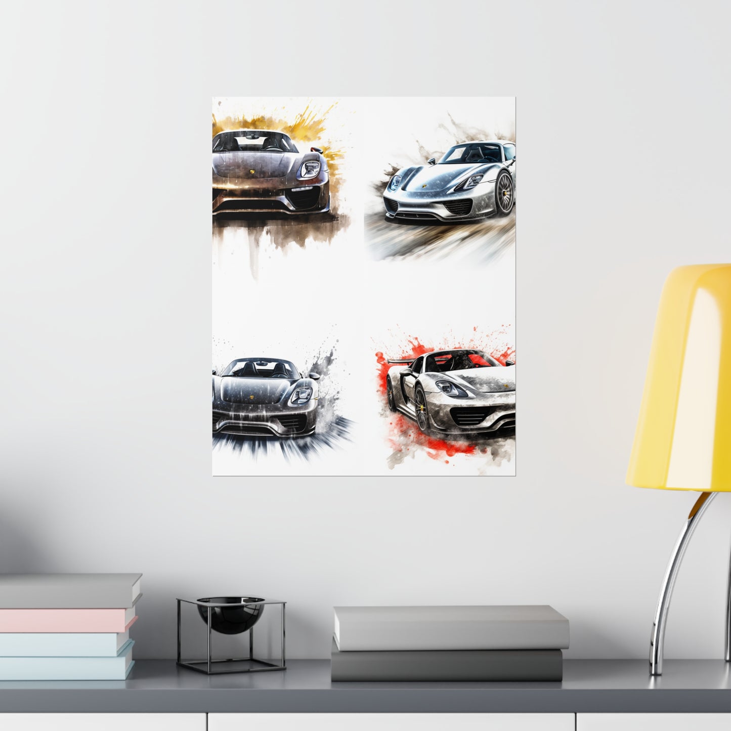 Premium Matte Vertical Posters 918 Spyder white background driving fast with water splashing 5