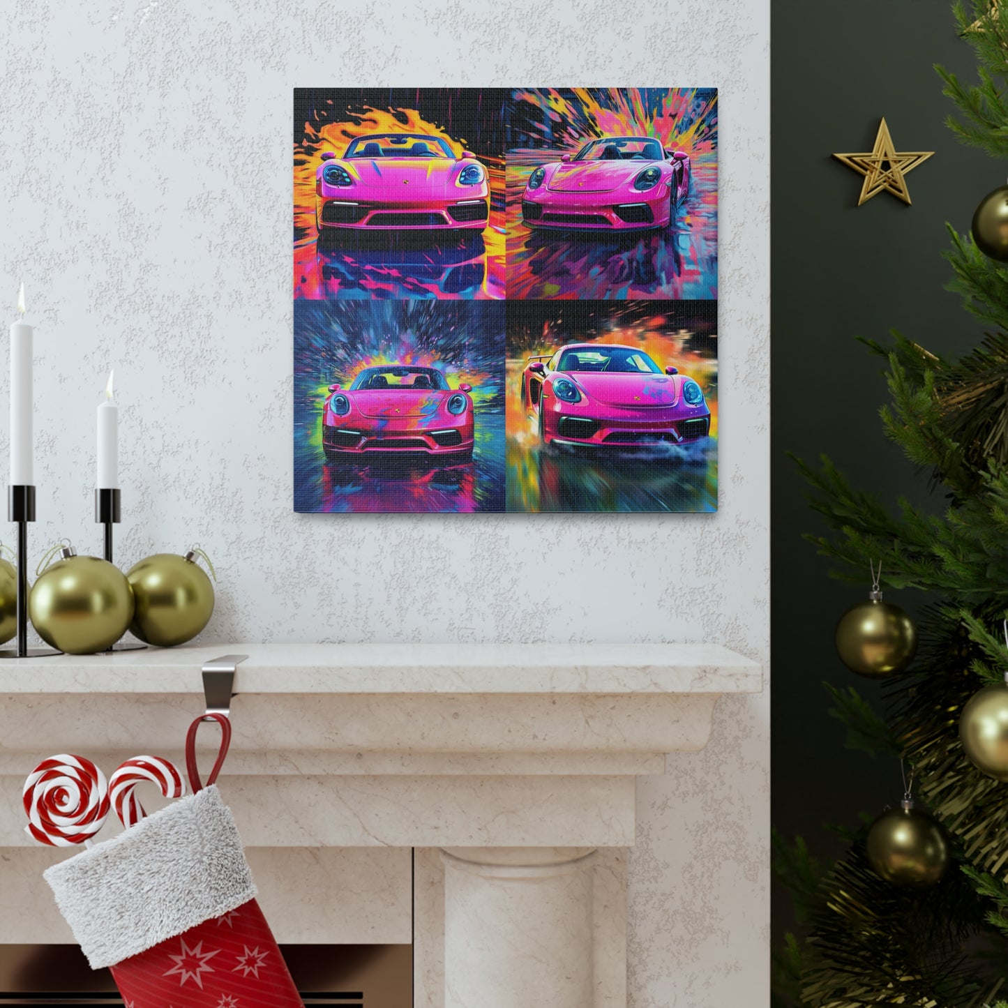 Canvas Gallery Wraps Pink Porsche water fusion 4 pack