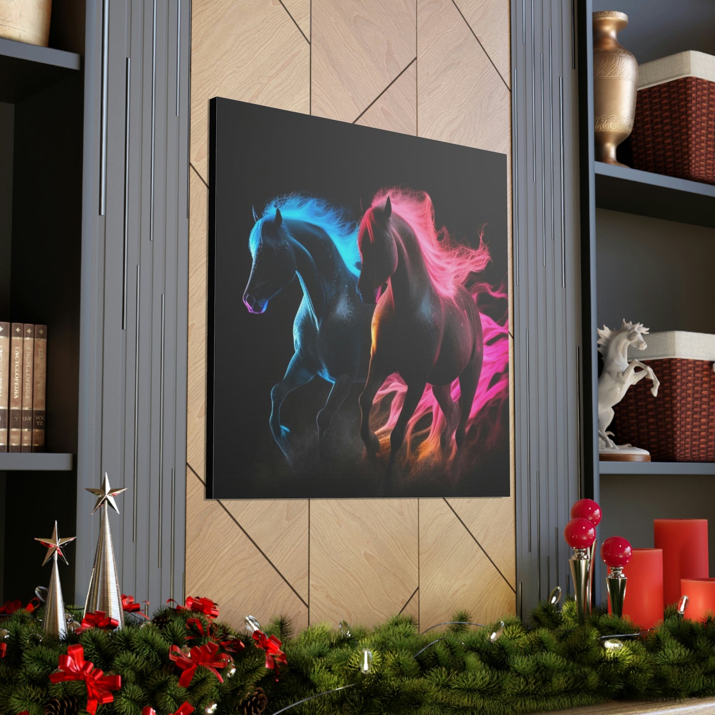 Canvas Gallery Wraps Horses Pink Blue Fire 2