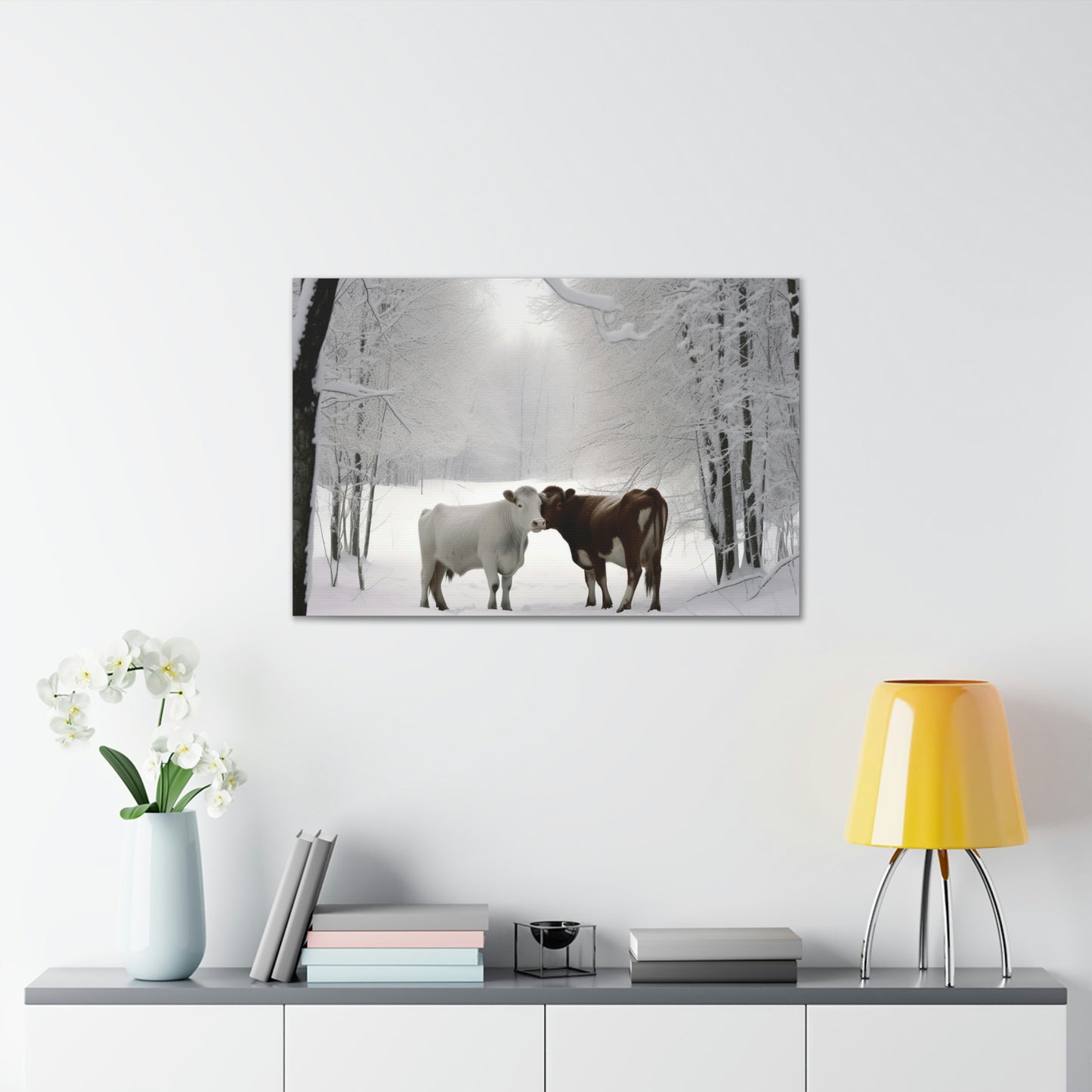 Canvas Gallery Wraps Long Haired Cow snow 4