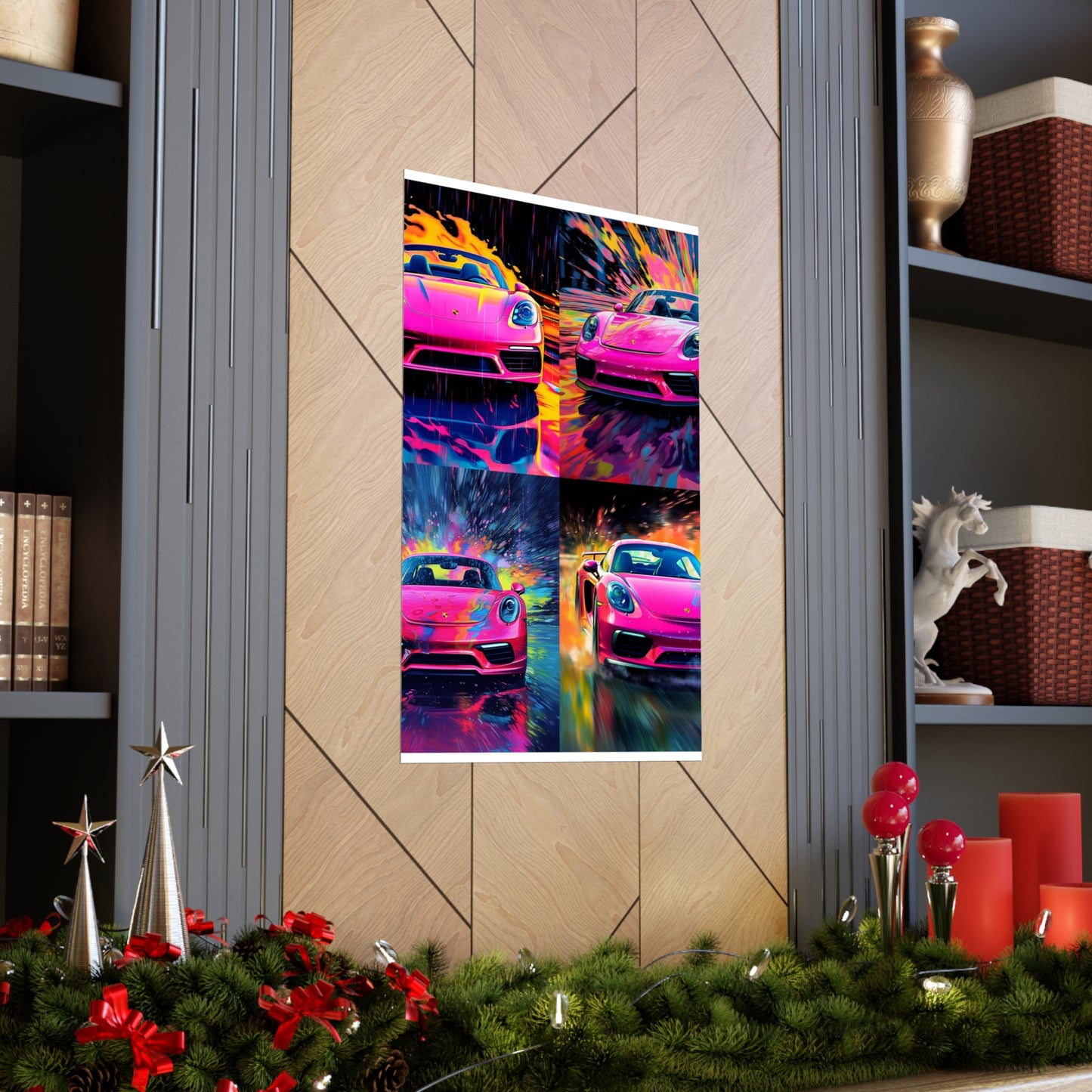 Premium Matte Vertical Posters Pink Porsche water fusion 5