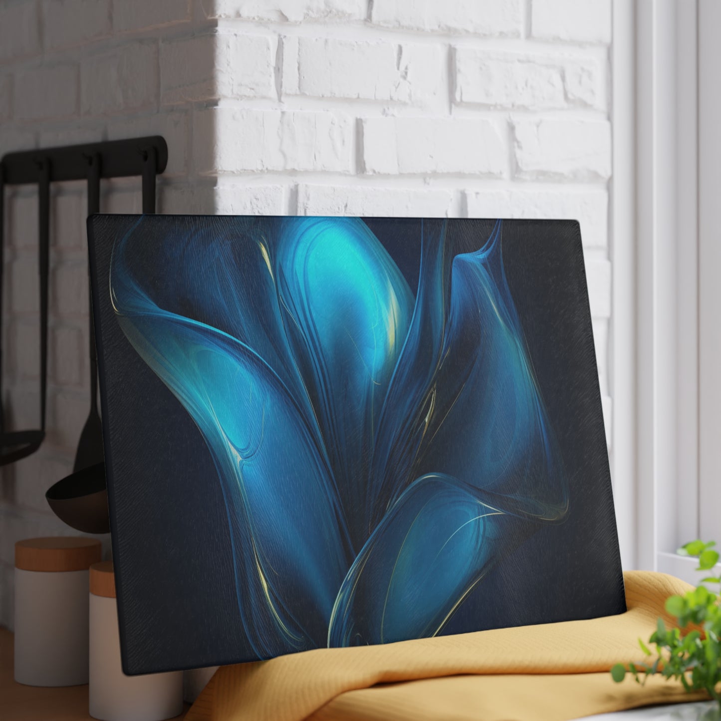 Glass Cutting Board Abstract Blue Tulip 2