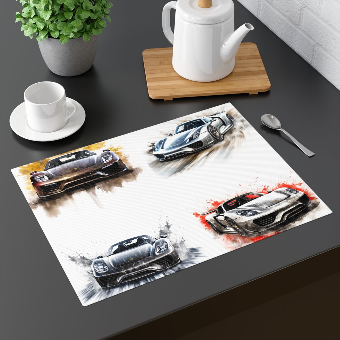 Placemat, 1pc 918 Spyder white background driving fast with water splashing 5