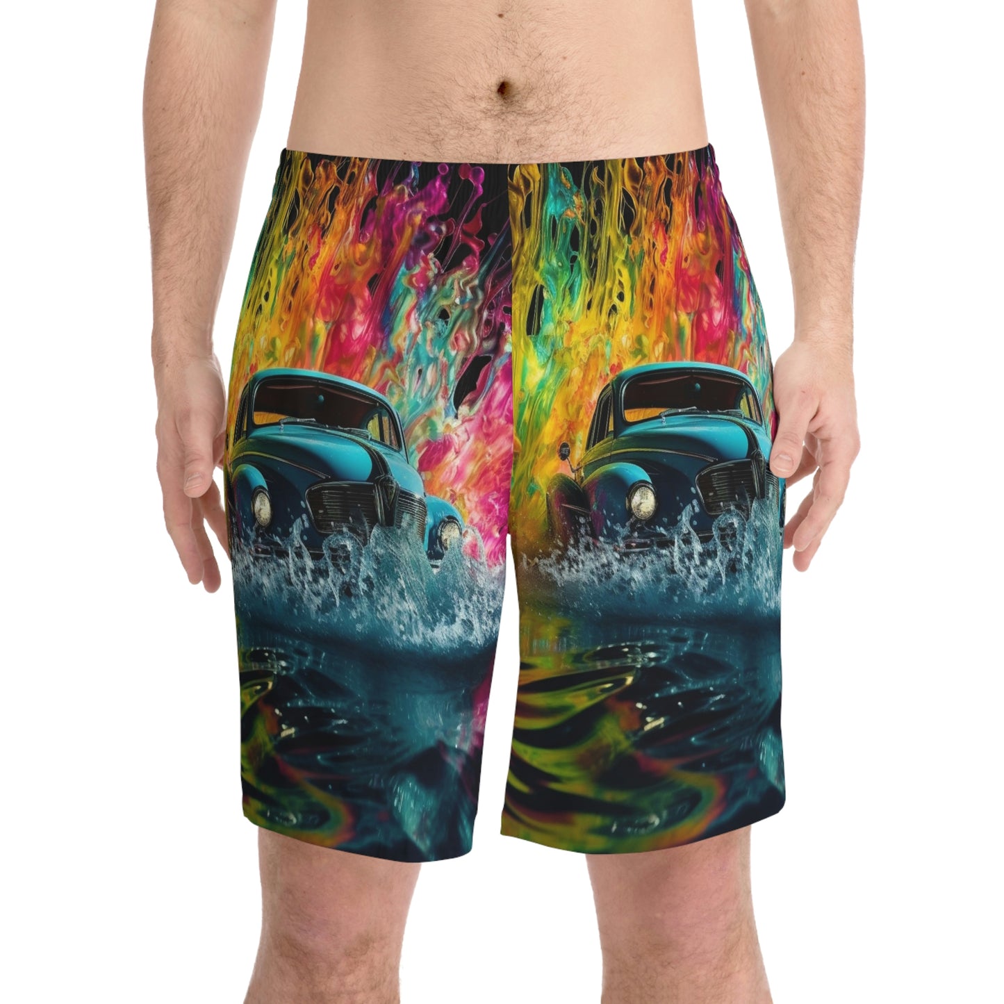 Men's Elastic Beach Shorts (AOP) Hotrod Water 1