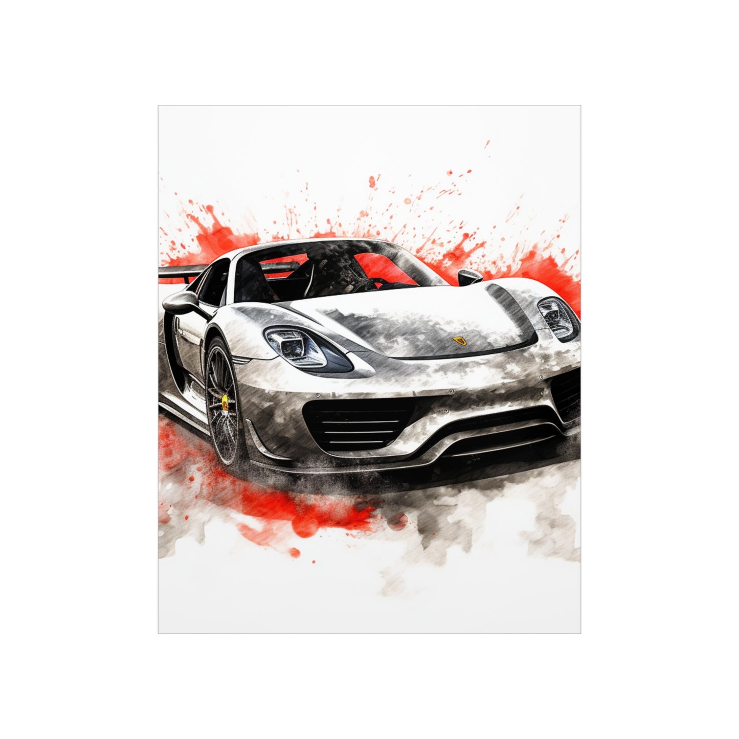 Premium Matte Vertical Posters 918 Spyder white background driving fast with water splashing 4