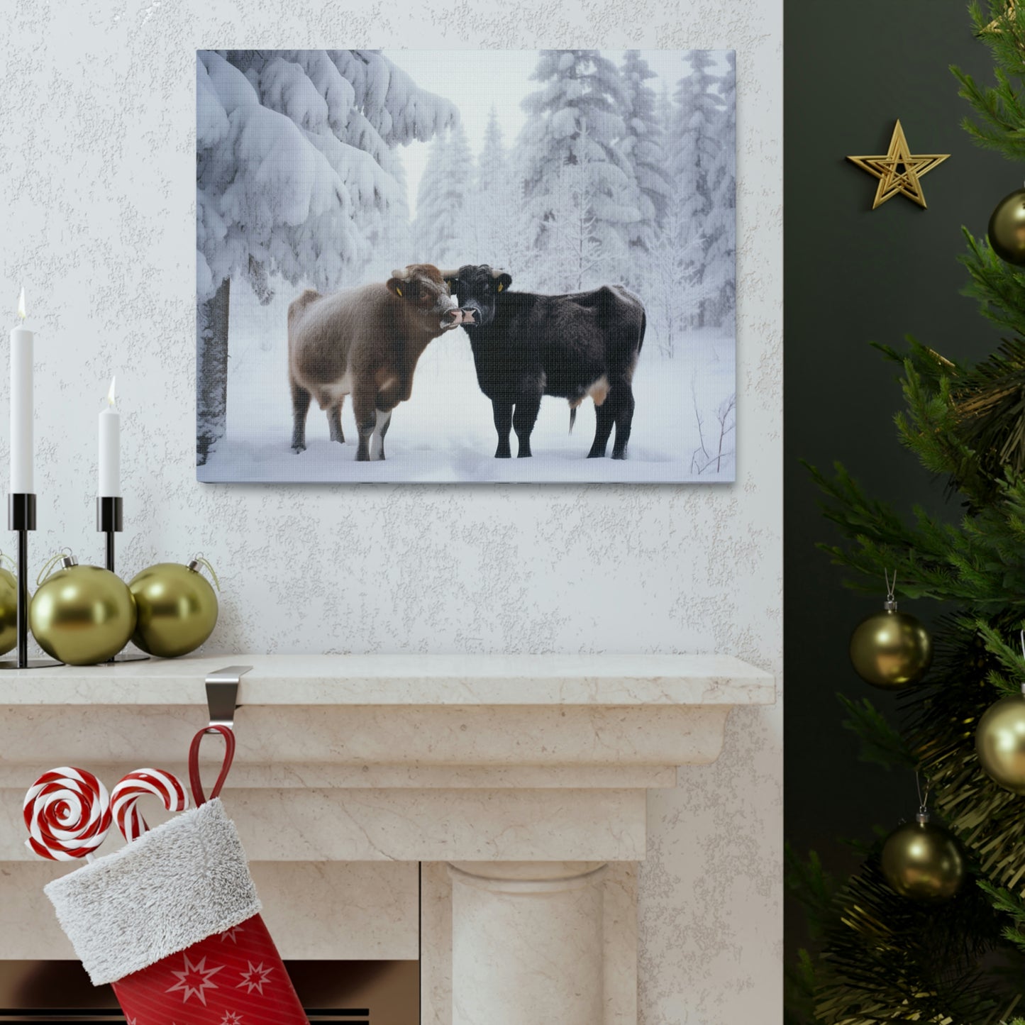 Canvas Gallery Wraps Long Haired Cow snow 3