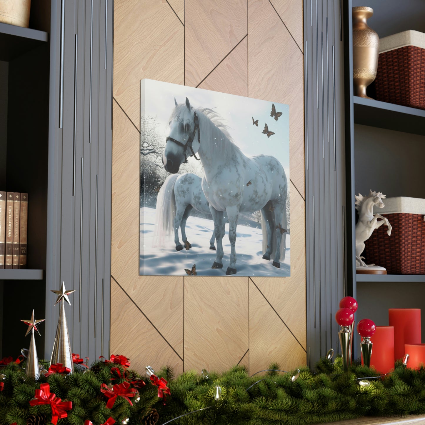 Canvas Gallery Wraps Butterfly Snow Horses 1