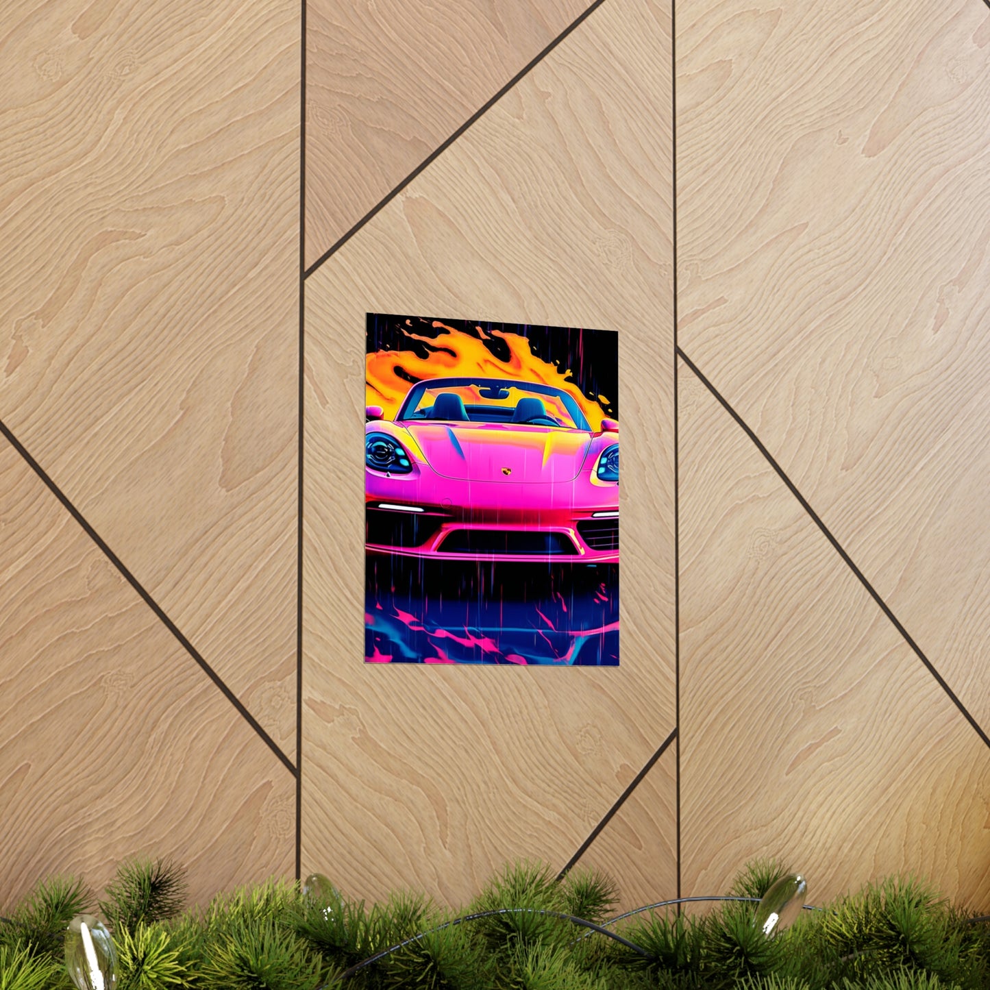 Premium Matte Vertical Posters Pink Porsche water fusion 1