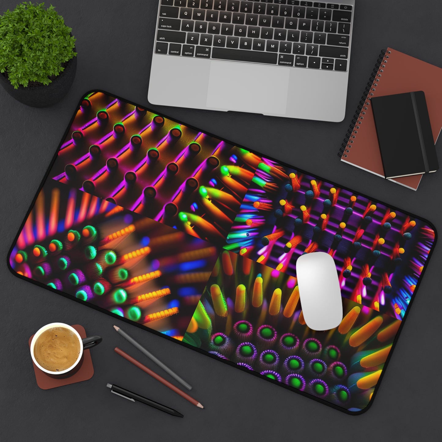 Desk Mat Macro Cactus neon square 4 pack