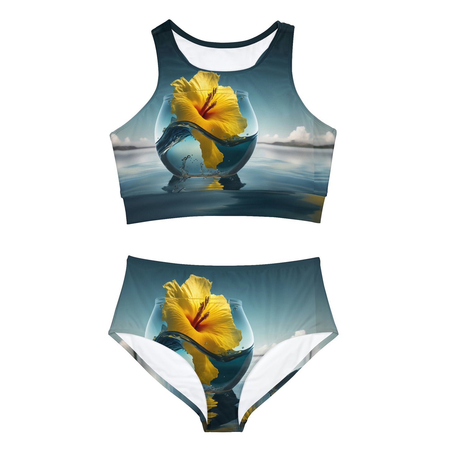 Sporty Bikini Set (AOP) Yellow Hibiscus Glass 4