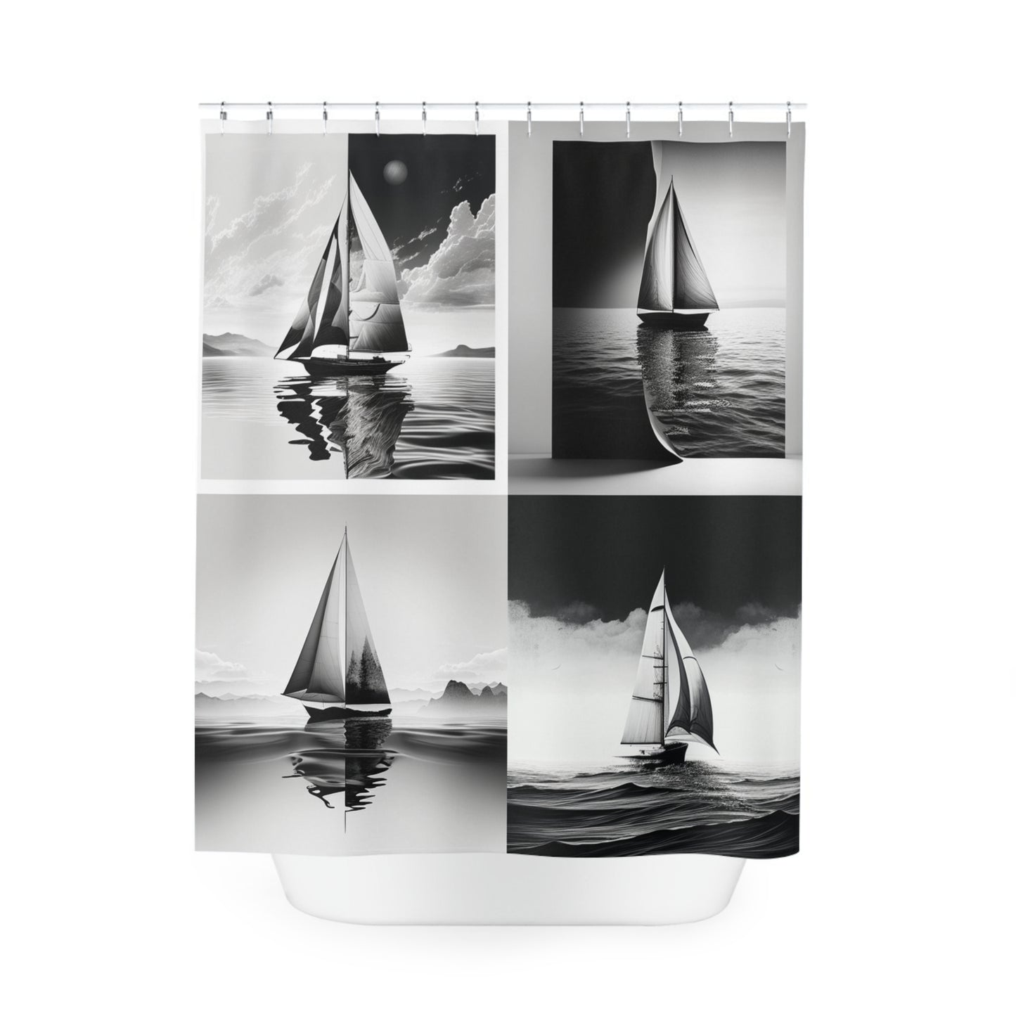 Polyester Shower Curtain black and white sailboat 4 pack
