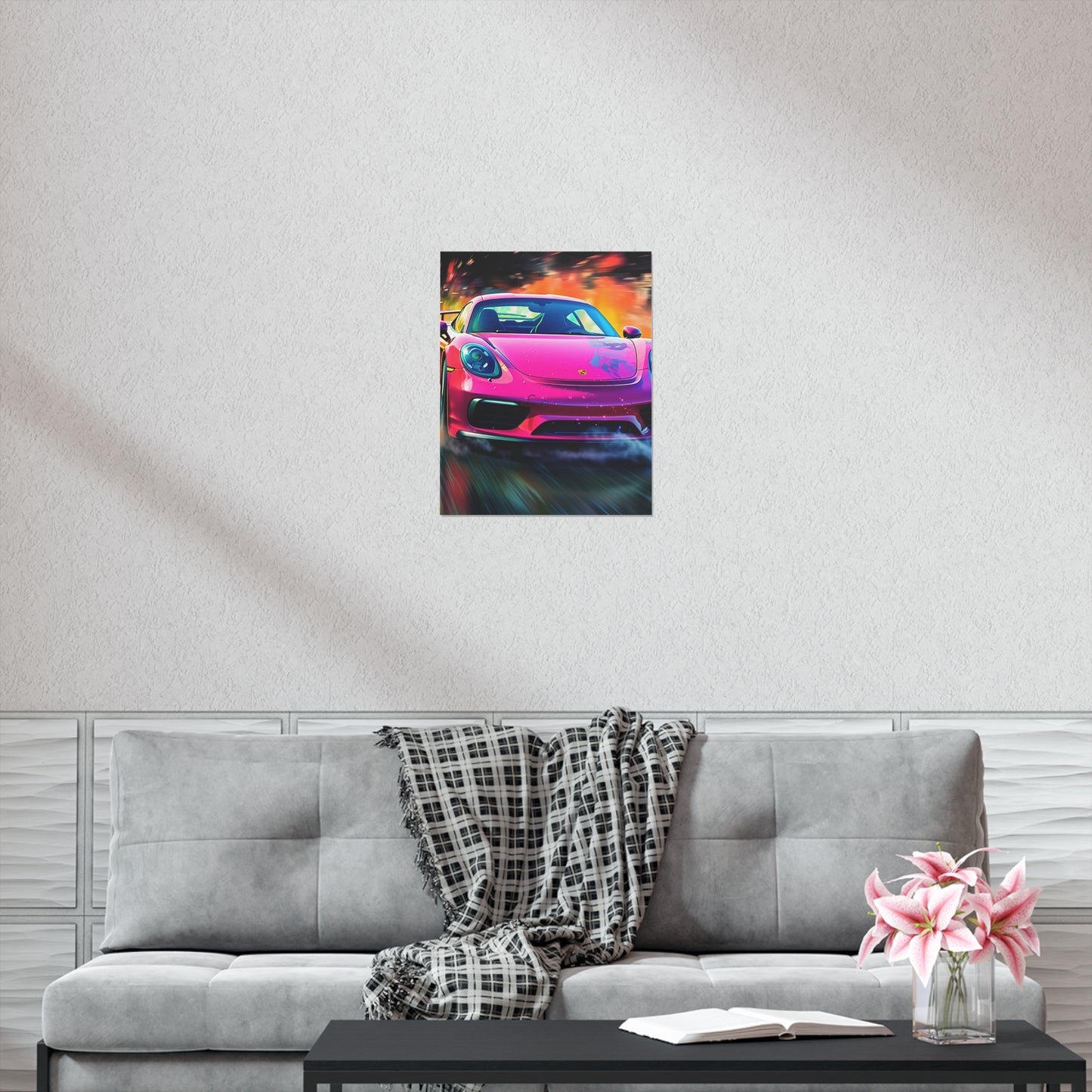 Premium Matte Vertical Posters Pink Porsche water fusion 4