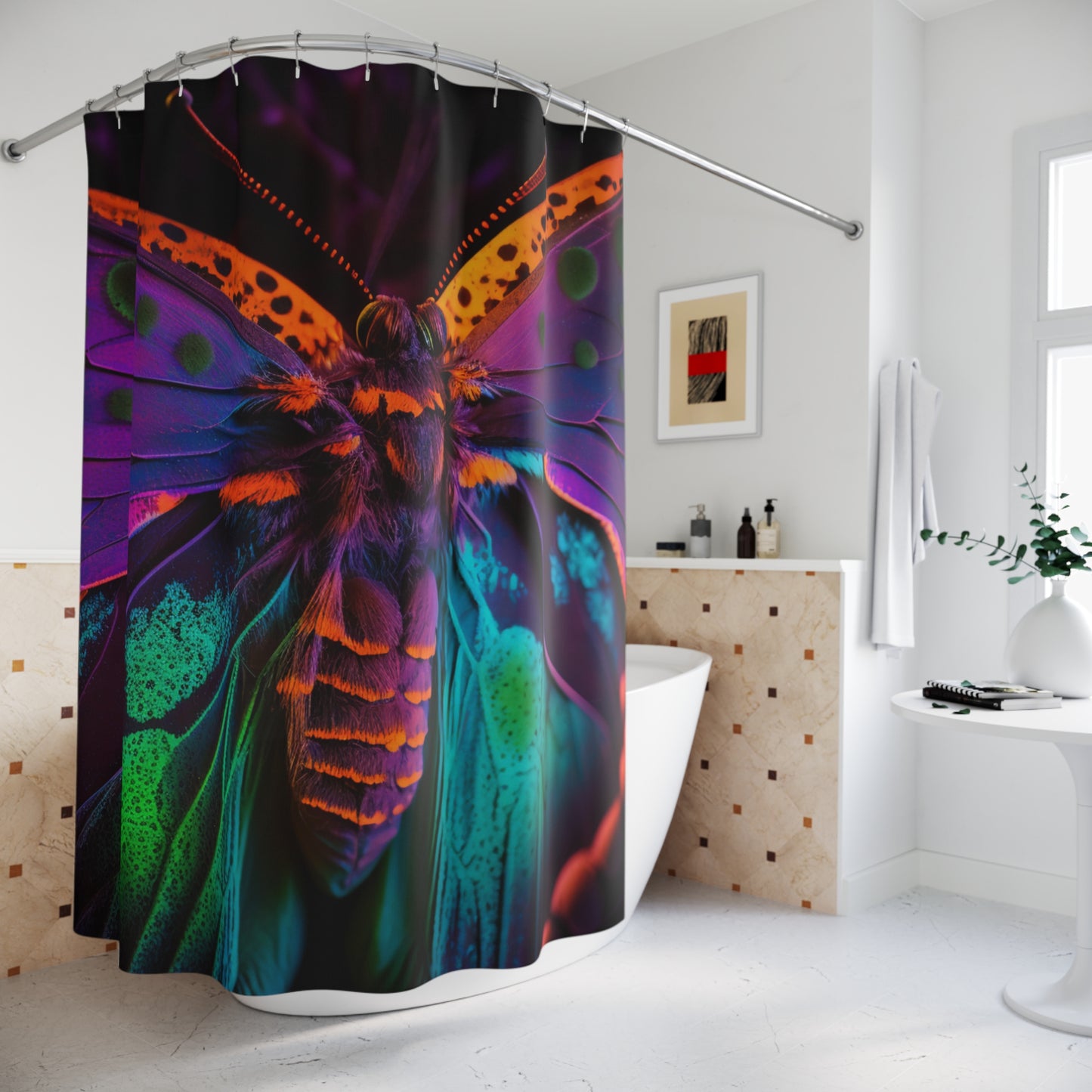 Polyester Shower Curtain Florescent Butterfly Fluttering 3