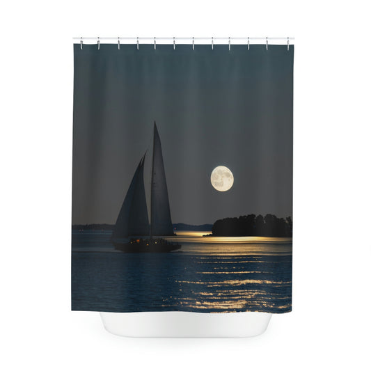 Polyester Shower Curtain sailboat moon 1