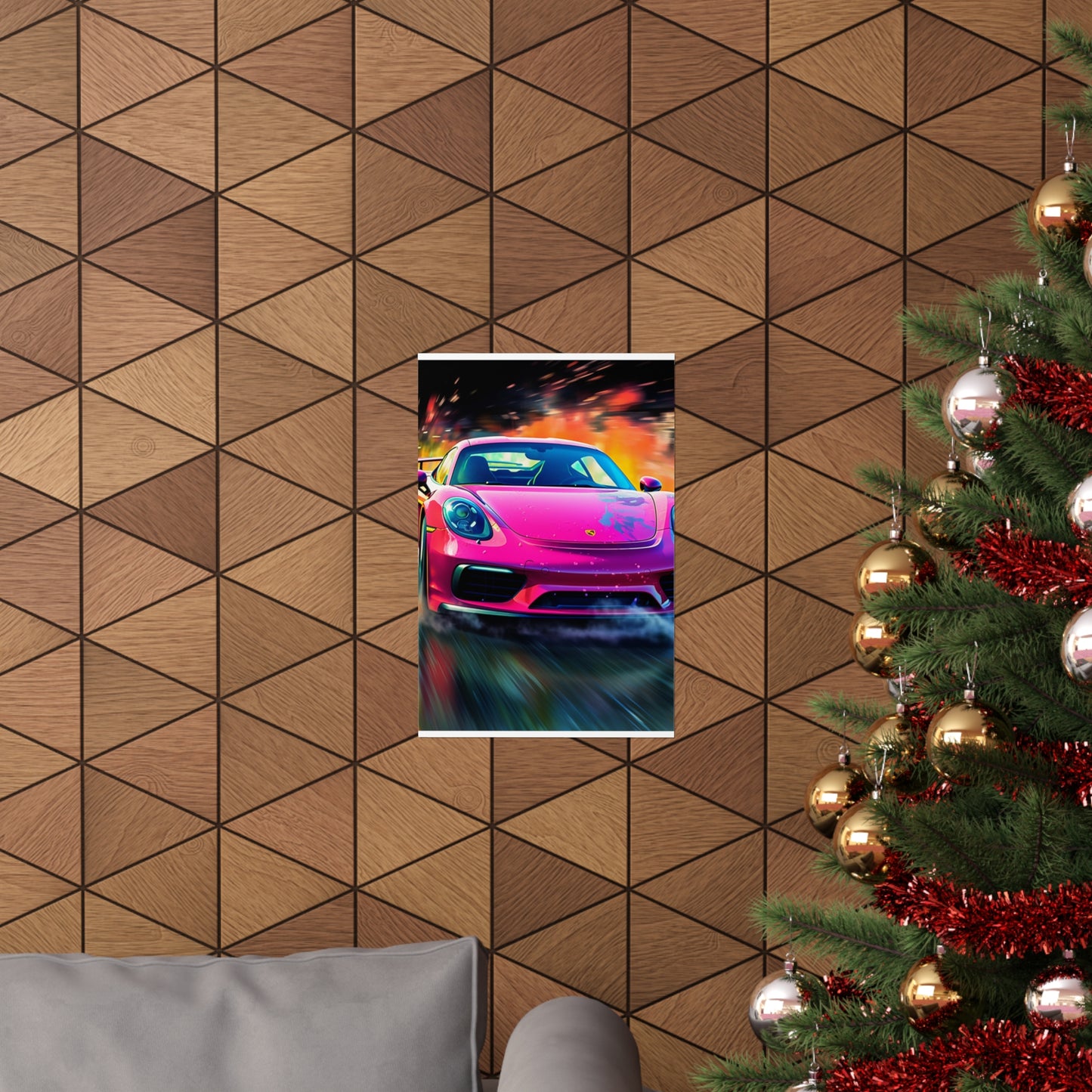 Premium Matte Vertical Posters Pink Porsche water fusion 4