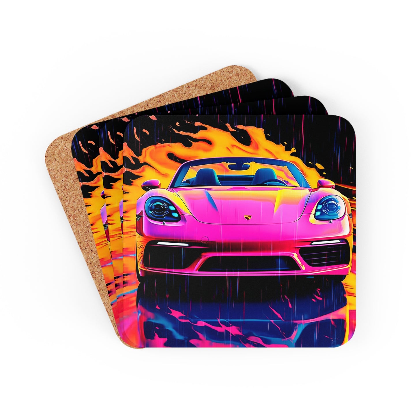 Corkwood Coaster Set Pink Porsche water fusion 1
