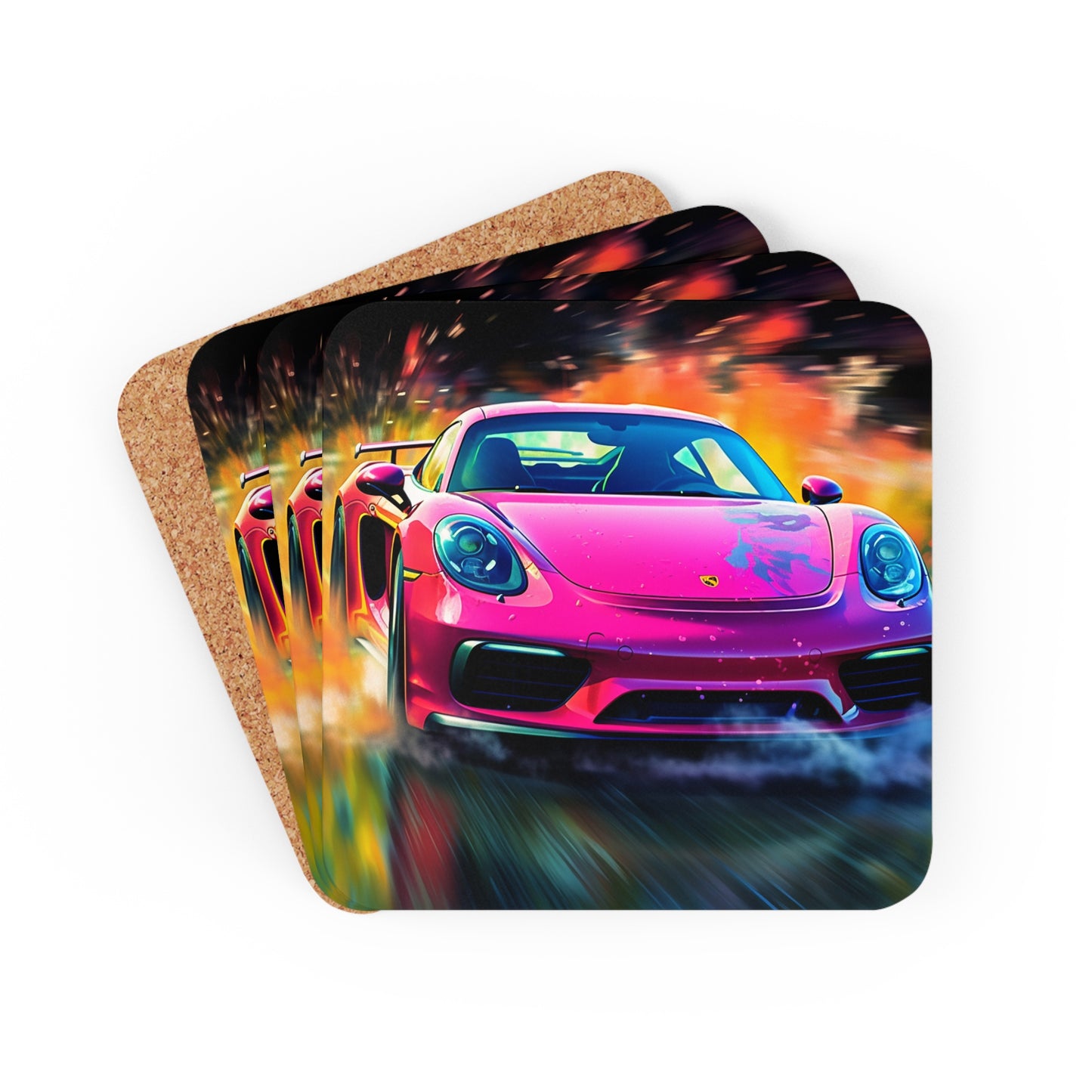 Corkwood Coaster Set Pink Porsche water fusion 4