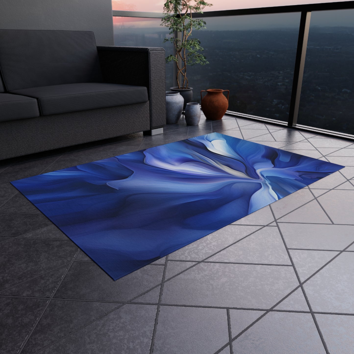 Outdoor Rug  Abstract Blue Tulip 3