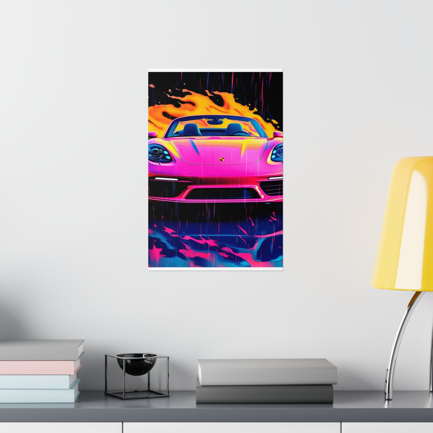 Premium Matte Vertical Posters Pink Porsche water fusion 1