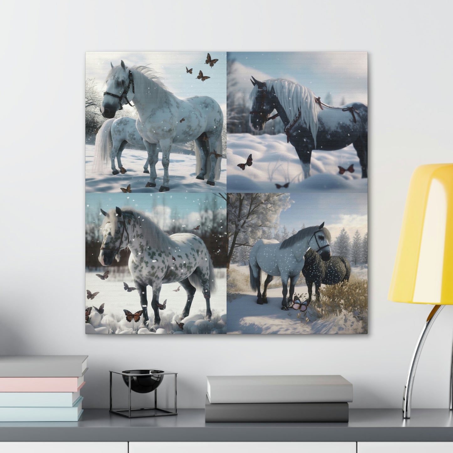 Canvas Gallery Wraps Butterfly Snow Horses 4 Pack