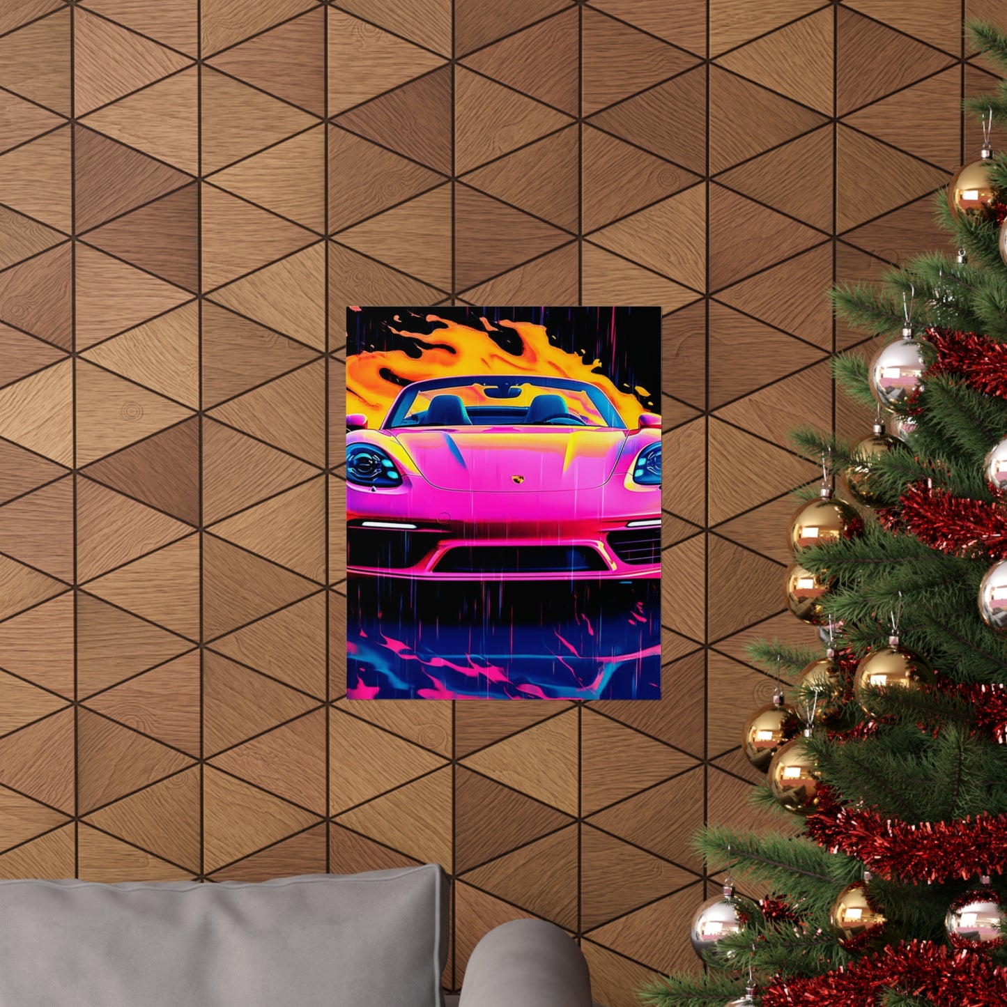 Premium Matte Vertical Posters Pink Porsche water fusion 1