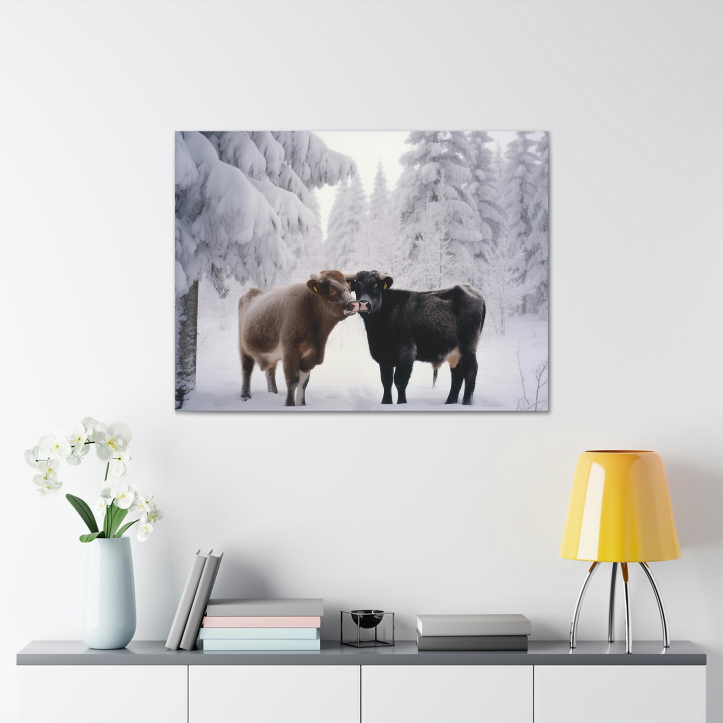 Canvas Gallery Wraps Long Haired Cow snow 3